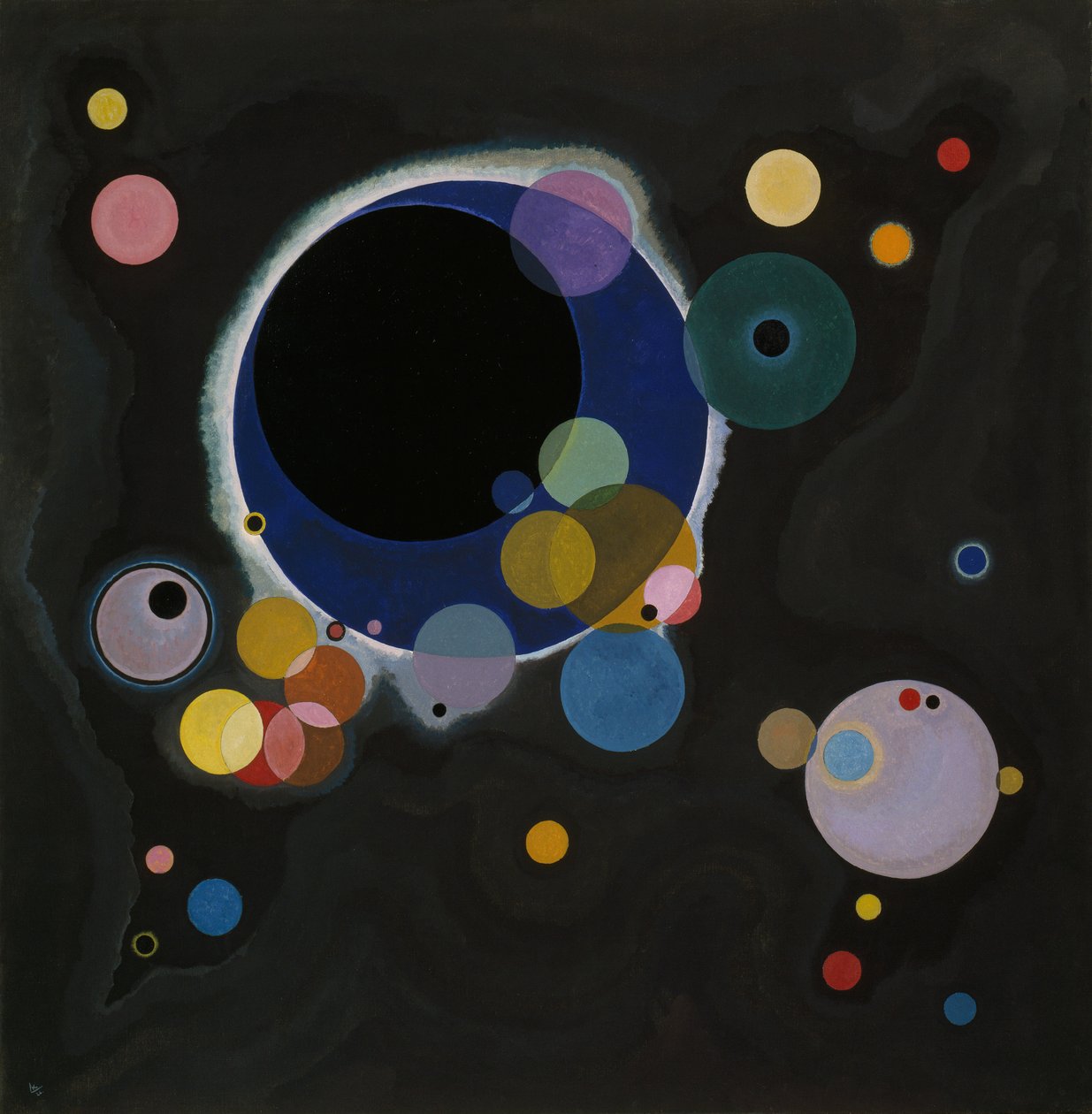 Luonnos useille ympyröille, 1926 (öljy paperille asetettu kankaalle) tekijältä Wassily Kandinsky