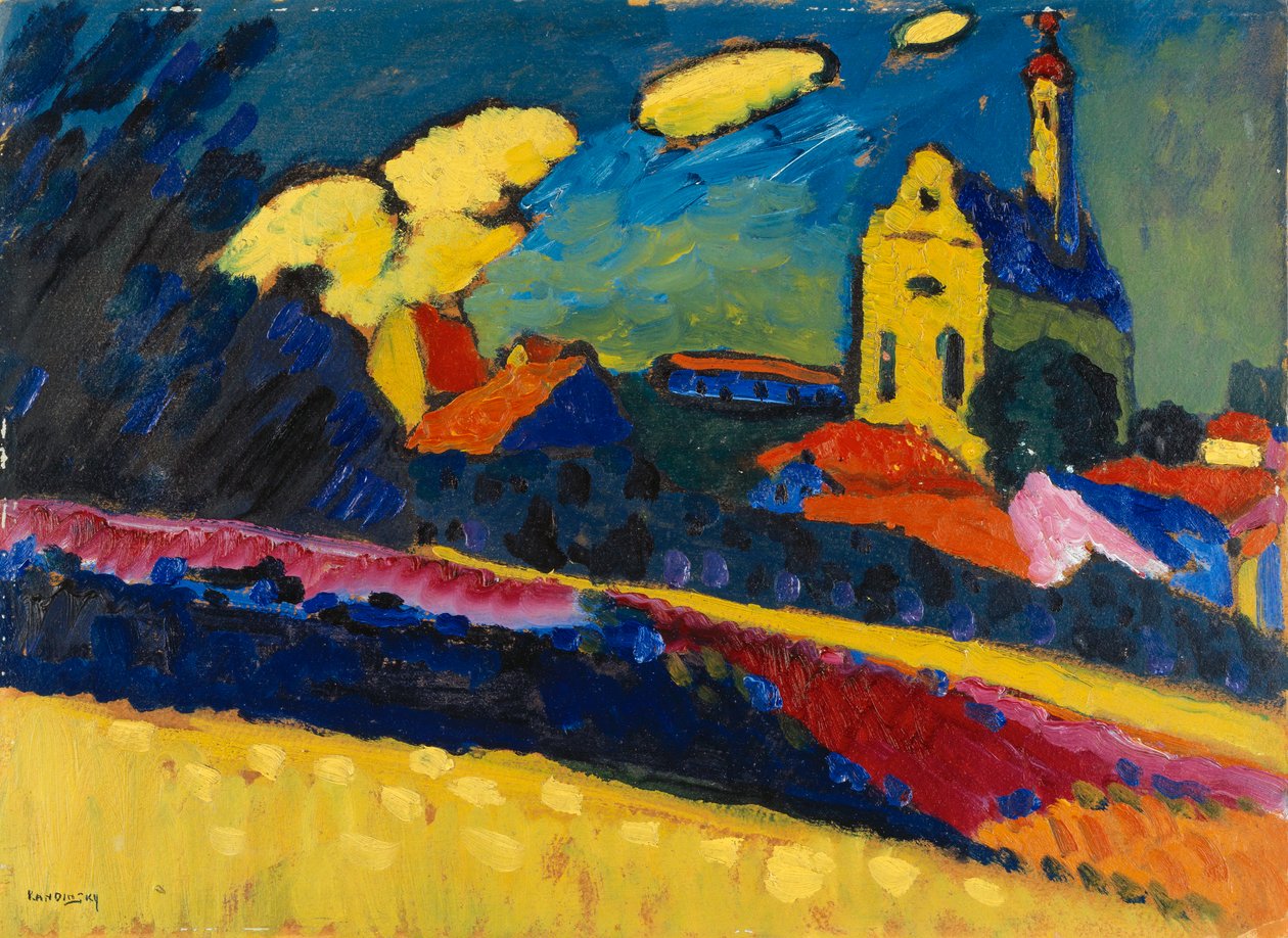 Tutkimus Murnaulle, Maisema kirkon kanssa, 1909 tekijältä Wassily Kandinsky