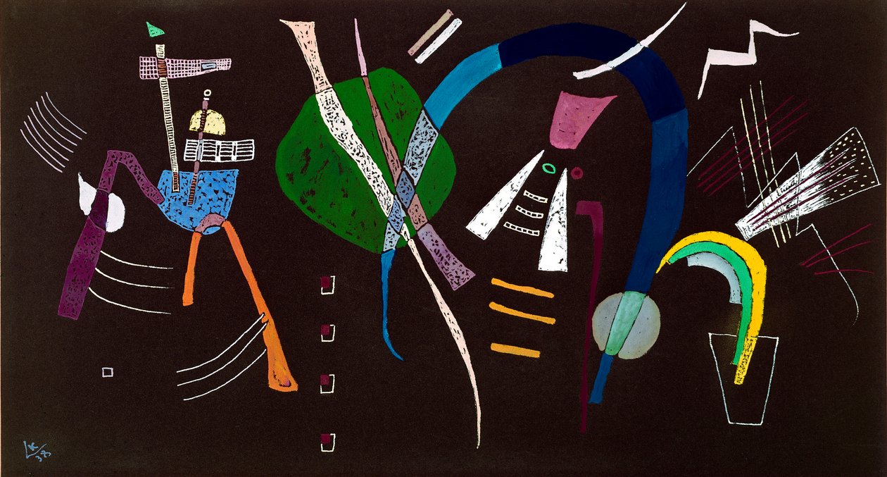 Sininen jousi Vassily Kandinskyn maalaus (tai Wassily Kandinsky tai Kandinsky, 1866-1944) 1938 Milanon yksityinen kokoelma tekijältä Wassily Kandinsky