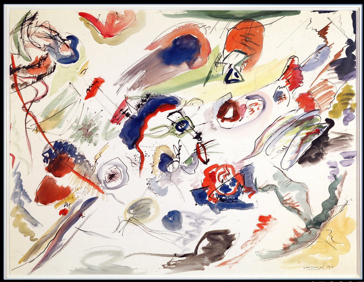 Nimetön - Ensimmäinen abstraktio, 1910 (kynä, muste ja wc paperilla) tekijältä Wassily Kandinsky