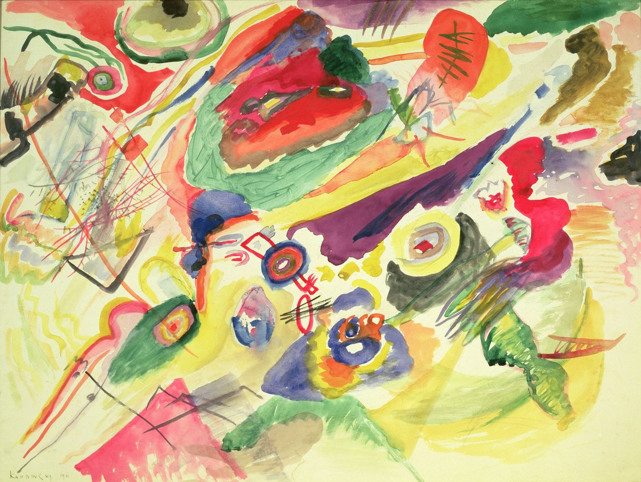 Akvarelli punaisella tahralla, 1911 tekijältä Wassily Kandinsky