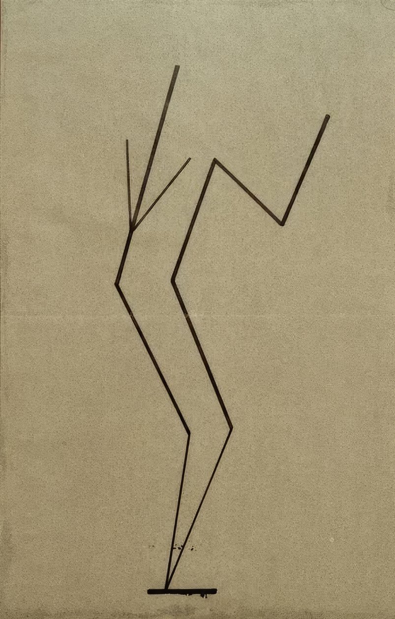 Analytische Zeichnung nach Photos der tanzenden Palucca, Paralleler Aufbau aus einem Punkt unten tekijältä Wassily Kandinsky