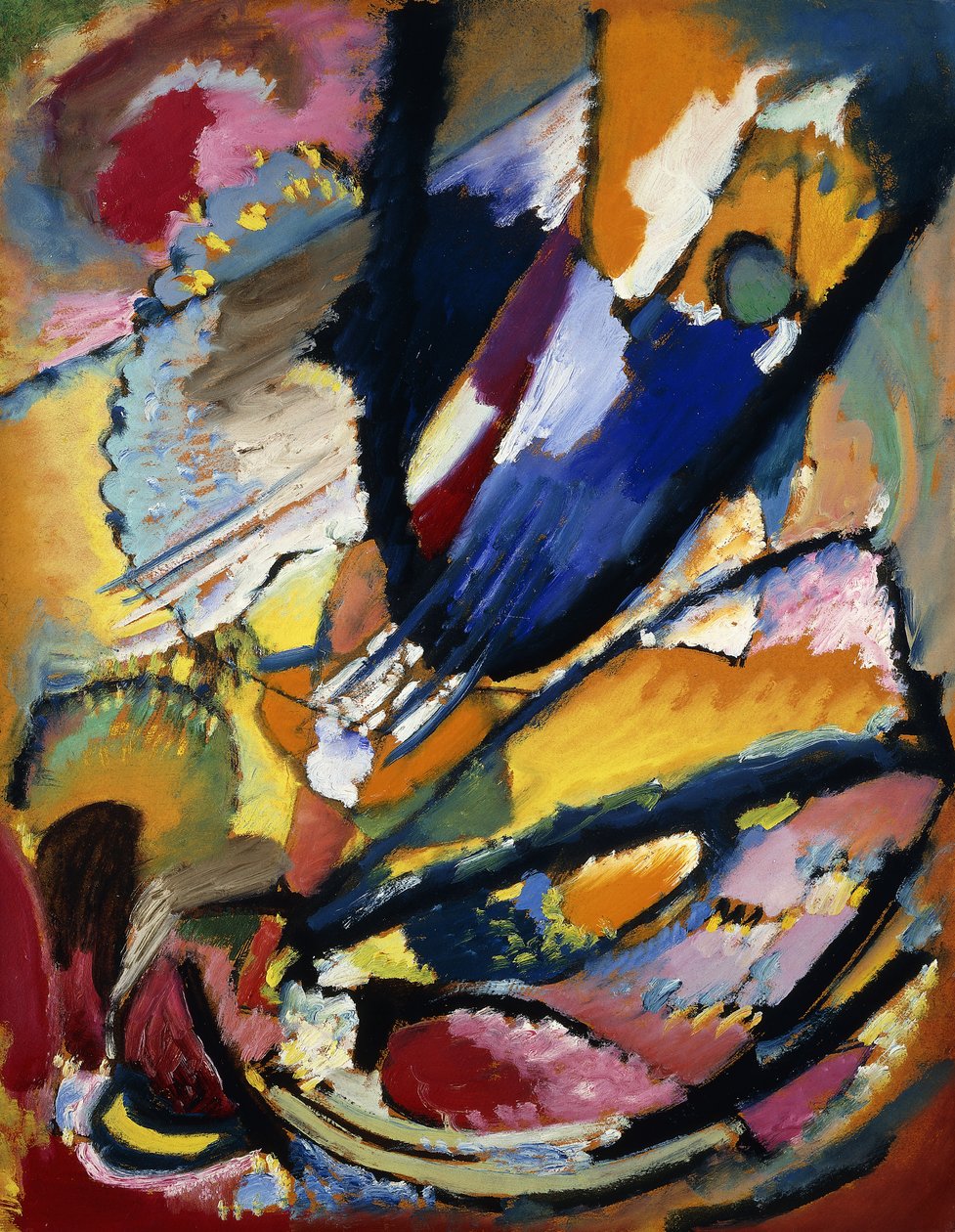 Tuomion enkeli; Viimeisen tuomion enkeli, n. 1911 (öljy paperille asetettu paneeliin) tekijältä Wassily Kandinsky