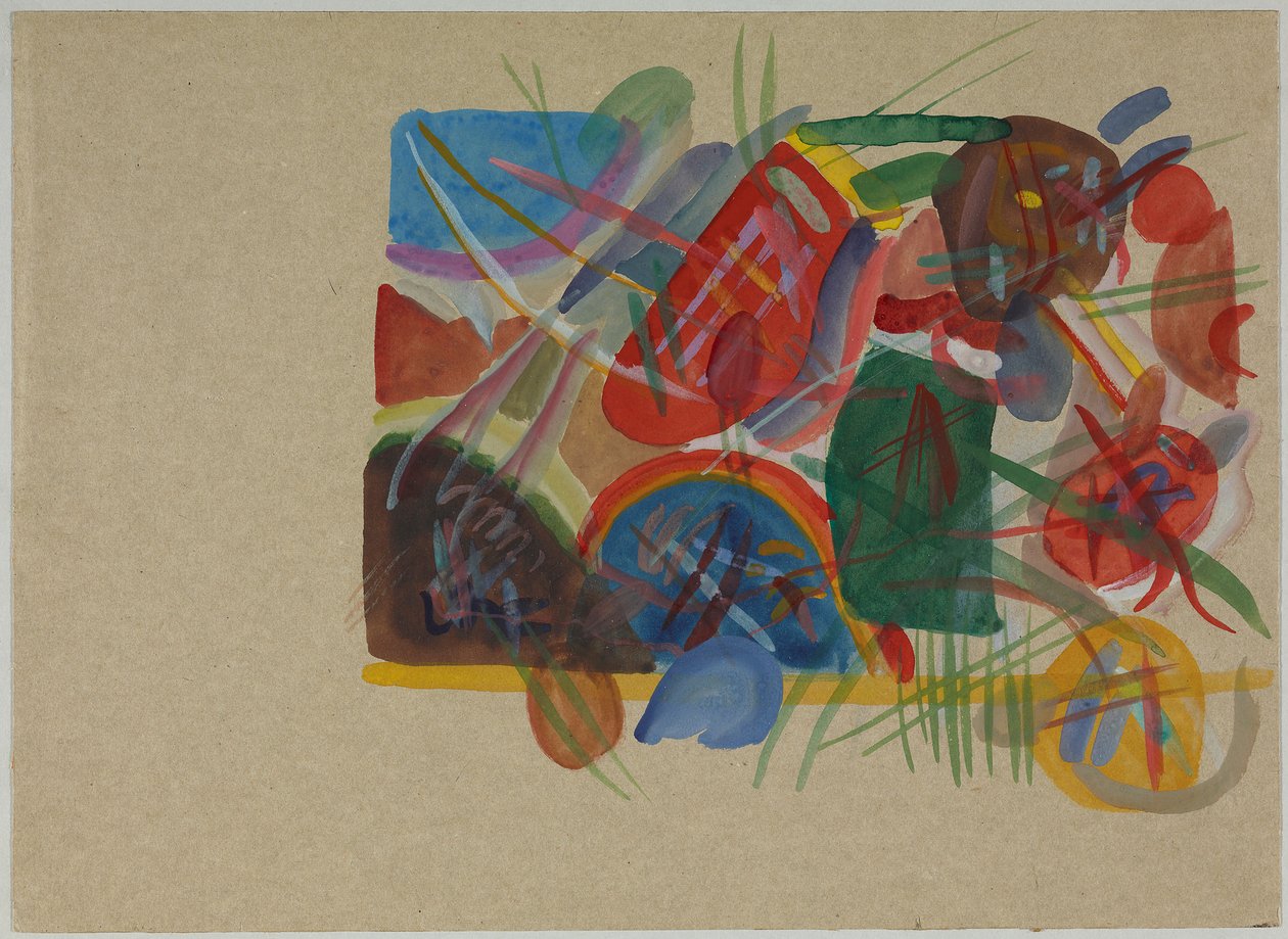Akvarelli "Metsällä ja sateenkaarella" tekijältä Wassily Kandinsky