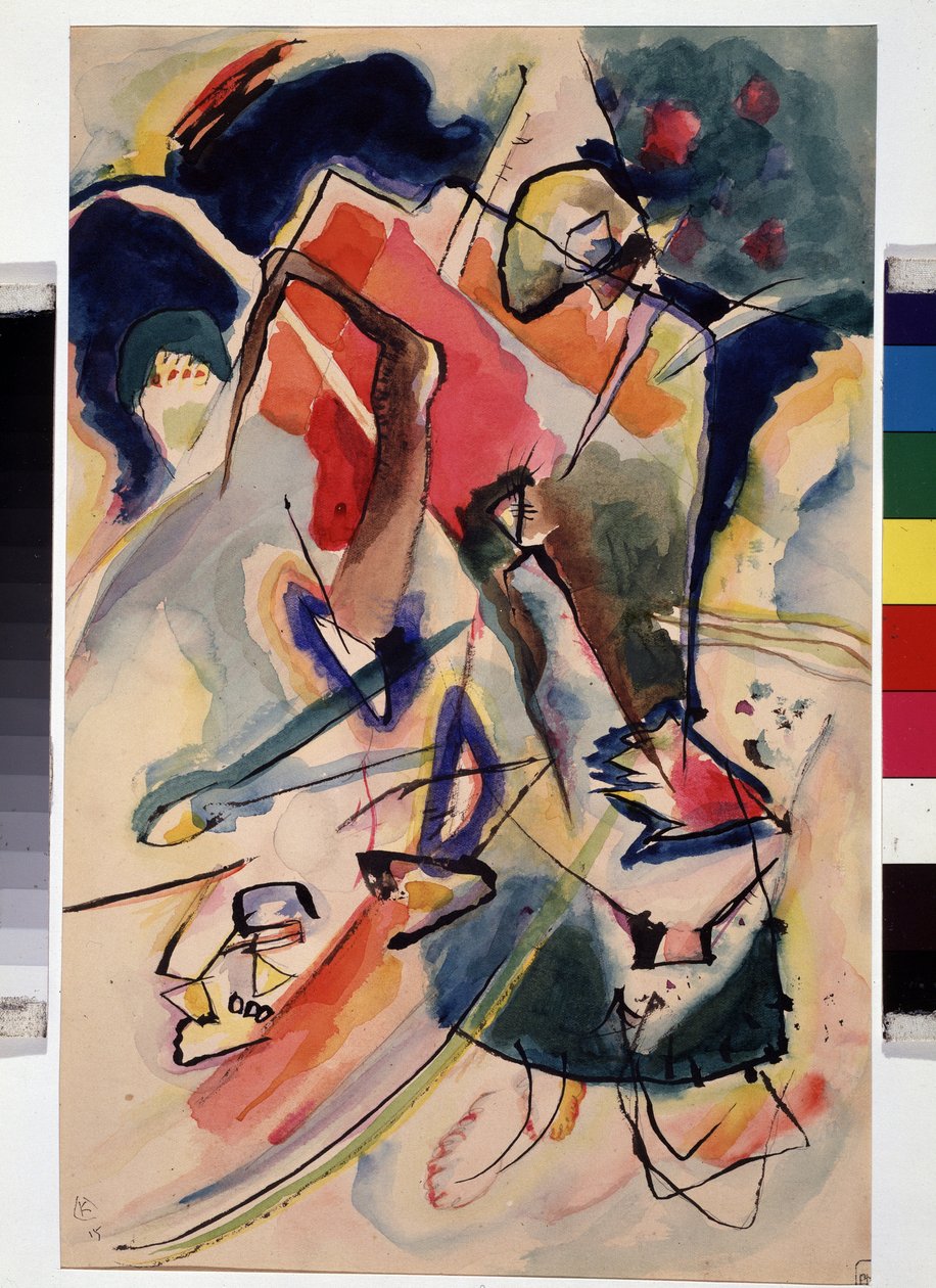 Koostumus naisfiguurilla (Koostelu naisen figuurilla). Wassily Kandinskyn (tai Wassily Kandinskin tai Kandinskij tekijältä Wassily Kandinsky