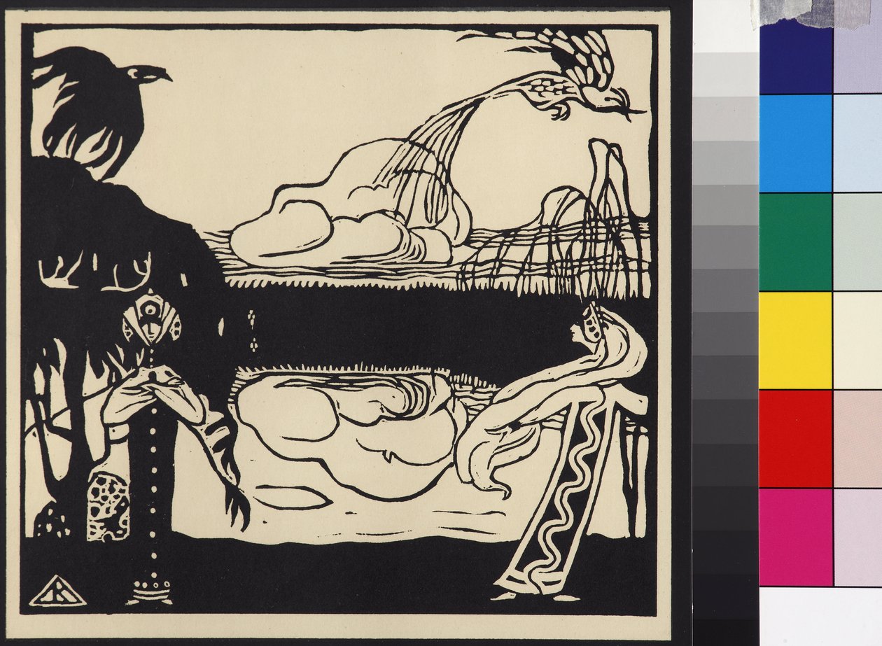 Deux oiseaux - Kaksi lintua (Zwei Voegel), kirjoittanut Kandinsky, Wassily Vasilyevich (1866-1944). Puupiirros tekijältä Wassily Kandinsky