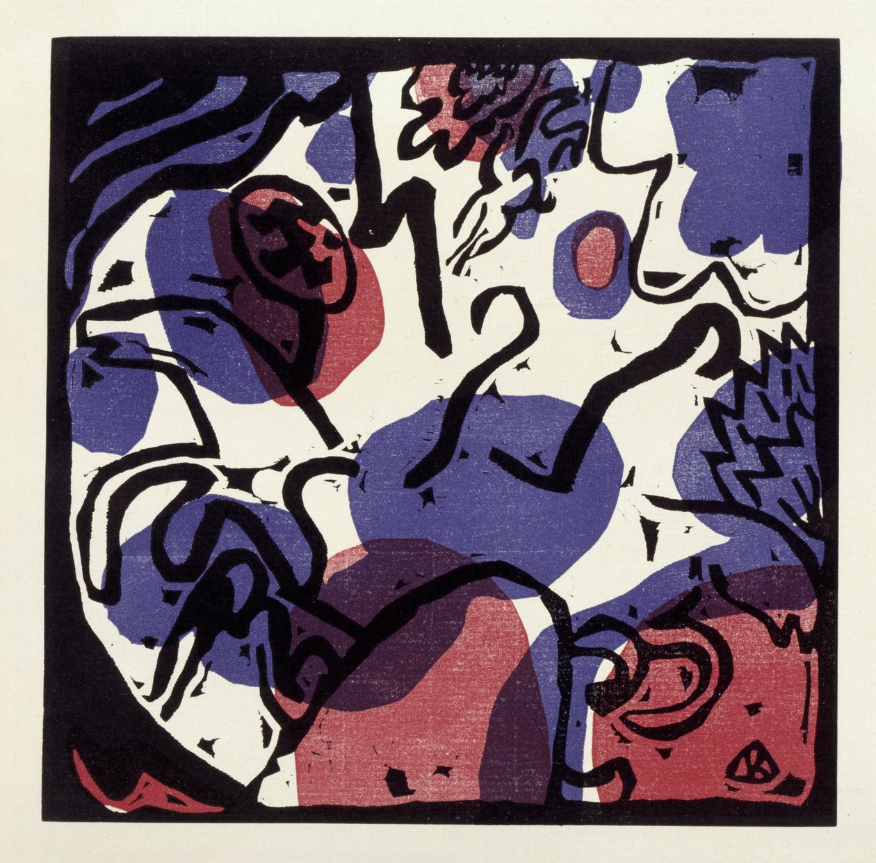 Drei Reiter in Rot, Blau und Schwarz (Illustration 20 aus: "Klänge", Einzelblatt) tekijältä Wassily Kandinsky