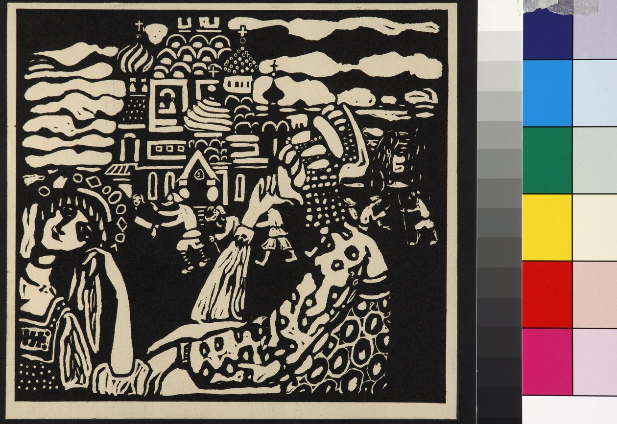Eglise - kirkko (Kirche), kirjoittanut Kandinsky, Wassily Vasilyevich (1866-1944). Puupiirros tekijältä Wassily Kandinsky