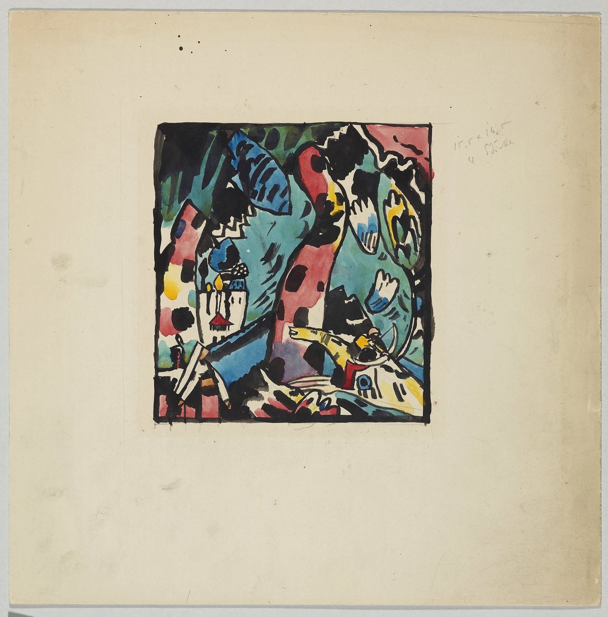 Luonnos värilliselle puupiirrokselle "Archer" tekijältä Wassily Kandinsky
