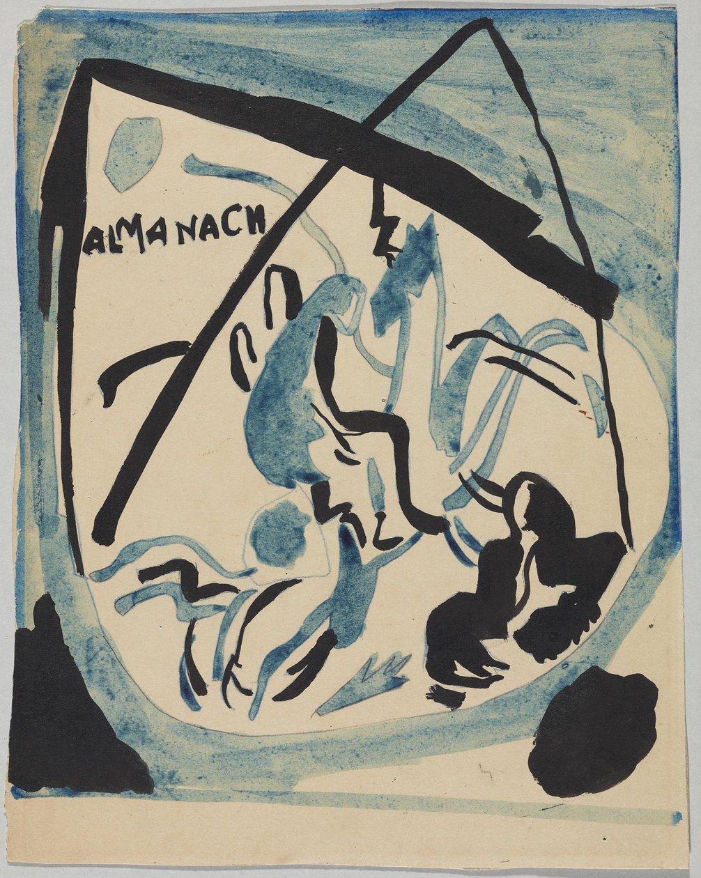Luonnos almanakan "Der Blaue Reiter" kanteen tekijältä Wassily Kandinsky