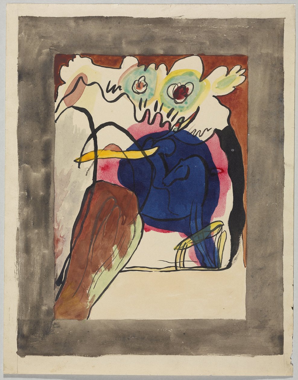 Luonnos almanakan "Der Blaue Reiter" kanteen tekijältä Wassily Kandinsky