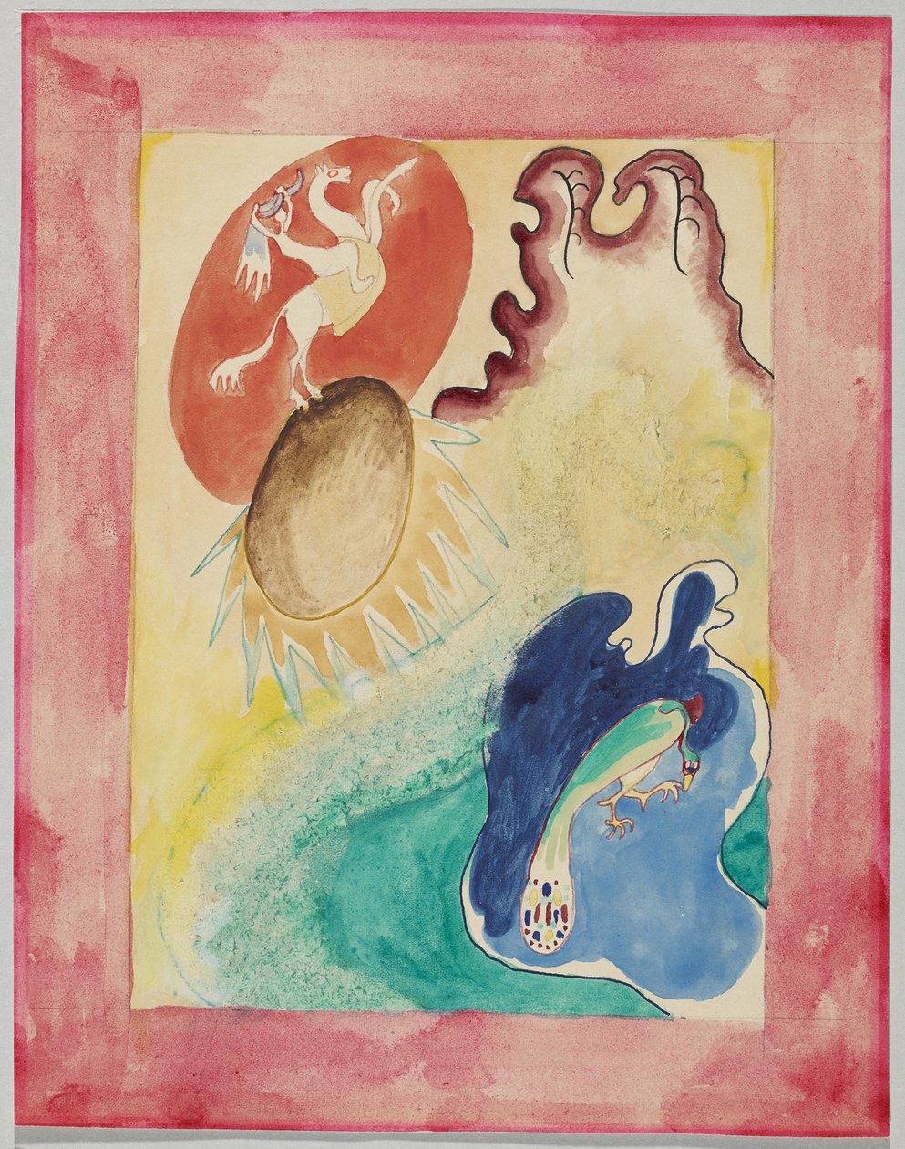 Luonnos almanakan "Der Blaue Reiter" kanteen tekijältä Wassily Kandinsky