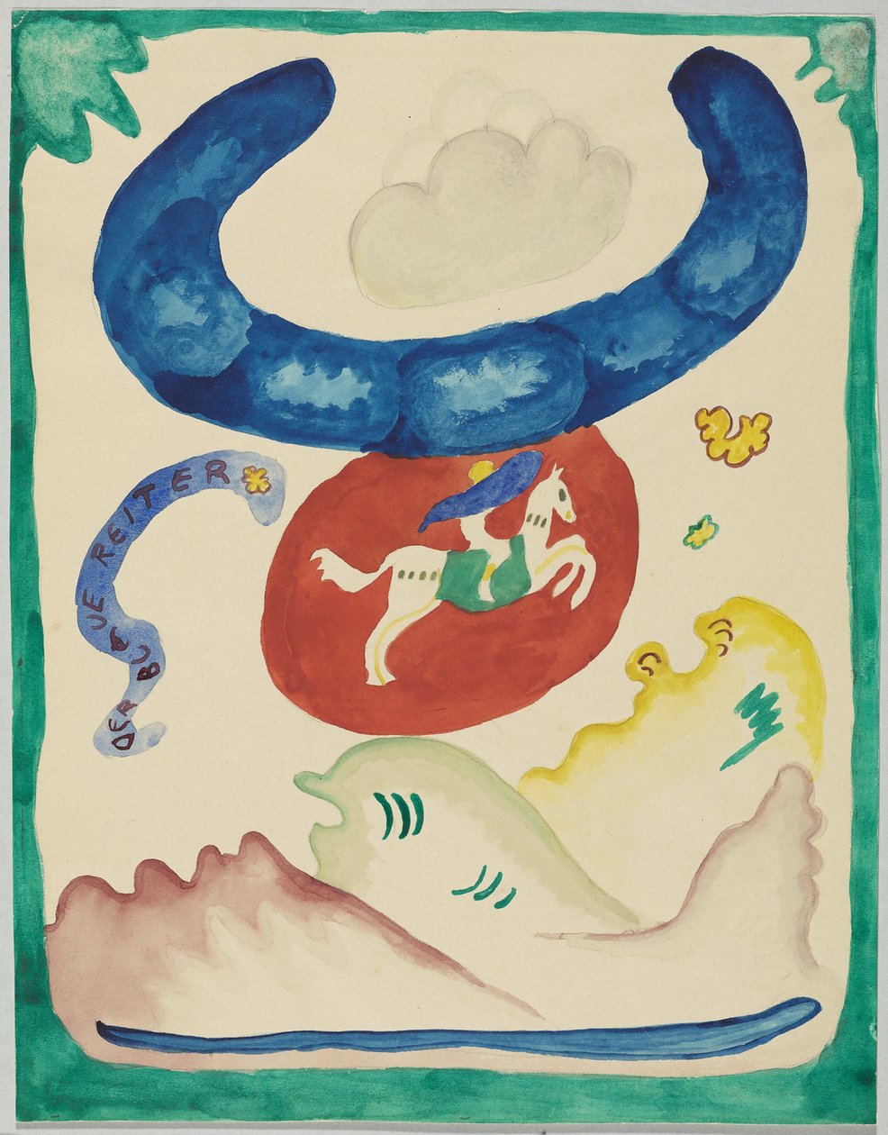 Luonnos almanakan "Der Blaue Reiter" kanteen tekijältä Wassily Kandinsky