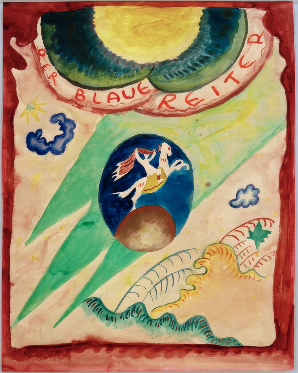 Suunnittelu Almanac Der Blaue Reiter -lehden kanteen tekijältä Wassily Kandinsky