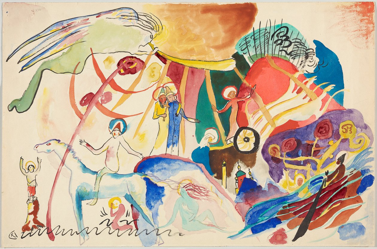 Luonnos teokseen ”Kaikkien pyhien päivä II (pyhien kanssa tehty sävellys)” tekijältä Wassily Kandinsky