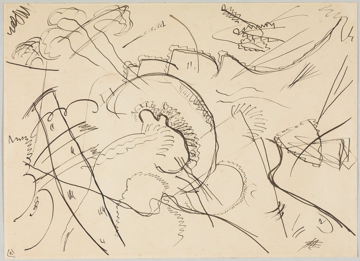 Luonnos "Valkoisella reunuksella" tekijältä Wassily Kandinsky