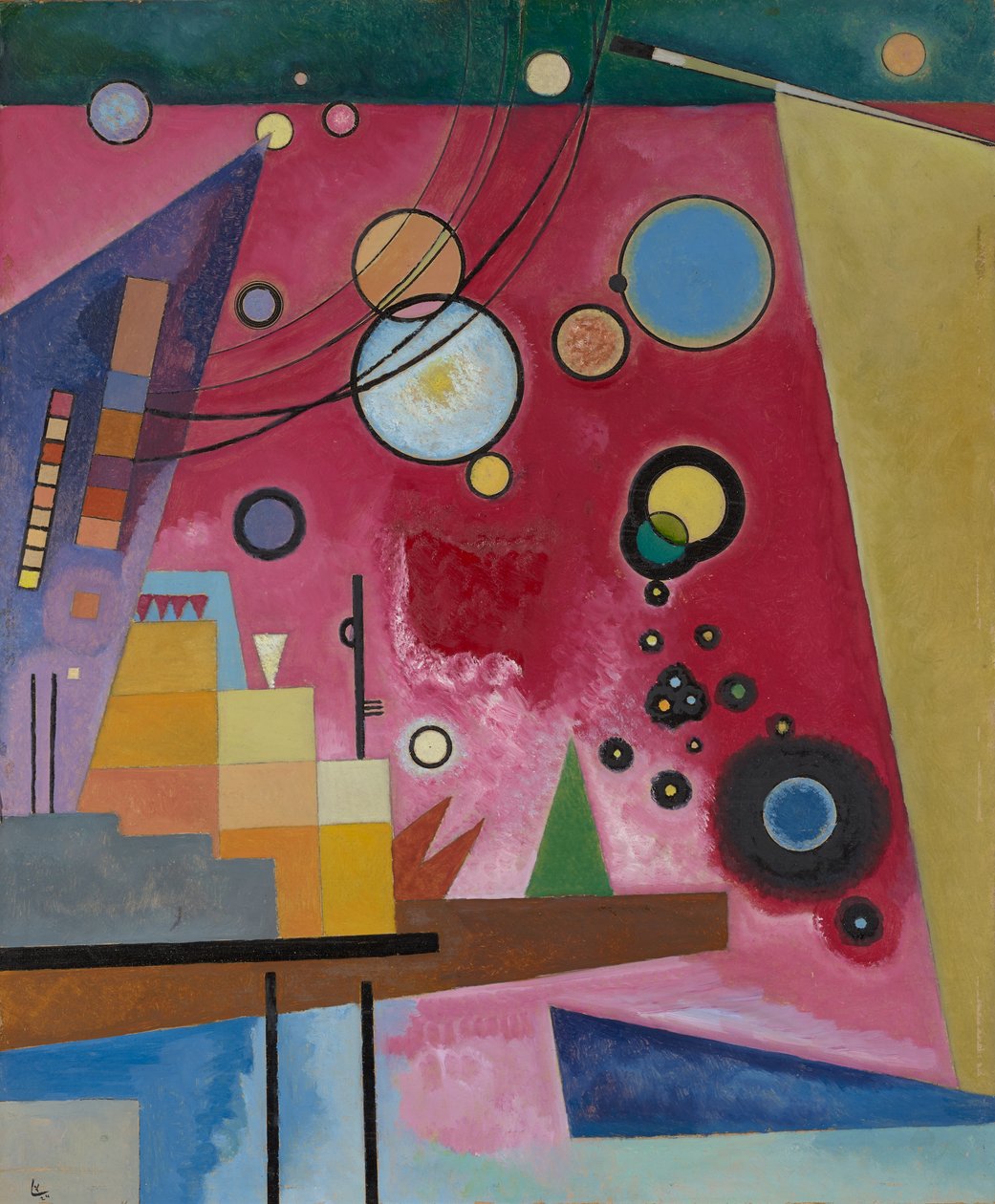 Raskas punainen, 1924 (öljy kartongille) tekijältä Wassily Kandinsky