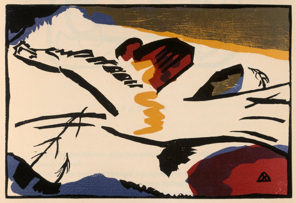 Holzschnitt zu dem Gemälde "Lyrisches" (Blatt 9 aus: "Klänge") tekijältä Wassily Kandinsky