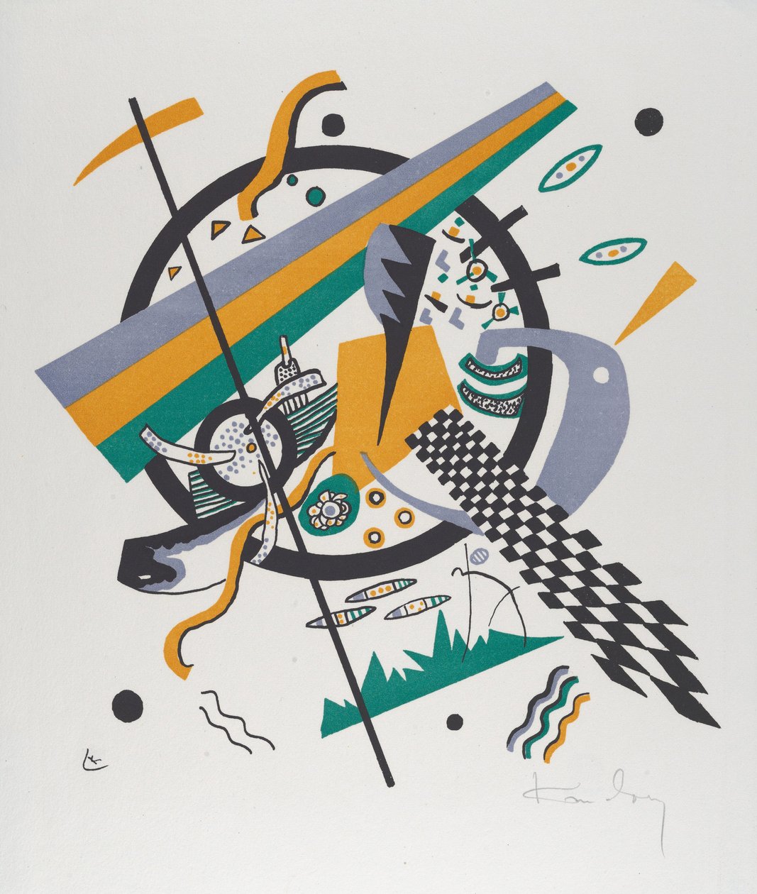 Kleine Welten IV (Pienet maailmat IV), 1922 (litografia, painettu vihreällä ja oranssilla). tekijältä Wassily Kandinsky