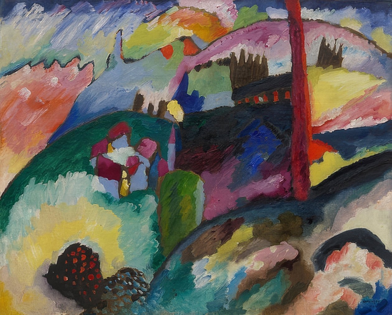 Maisema tehdaspiipulla. 1910 tekijältä Wassily Kandinsky