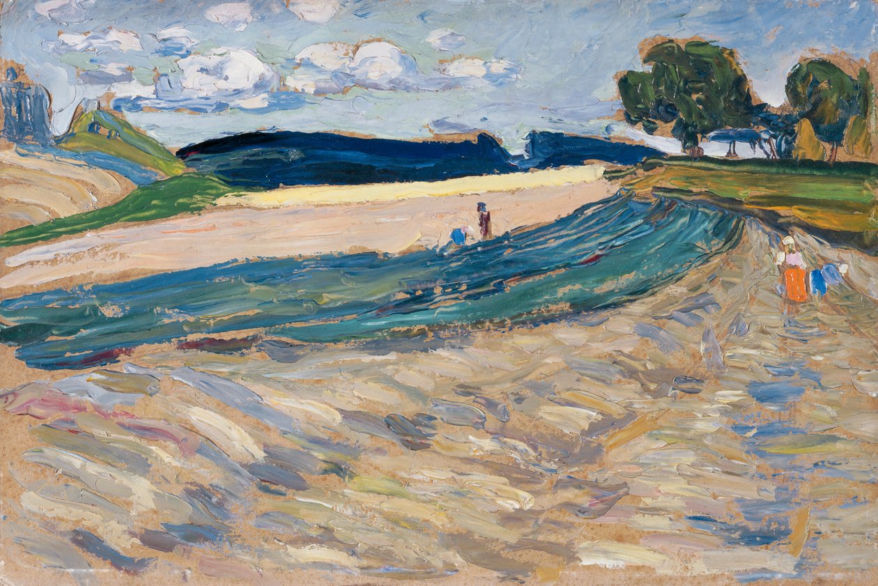 Maisema keltaisella kentällä tekijältä Wassily Kandinsky