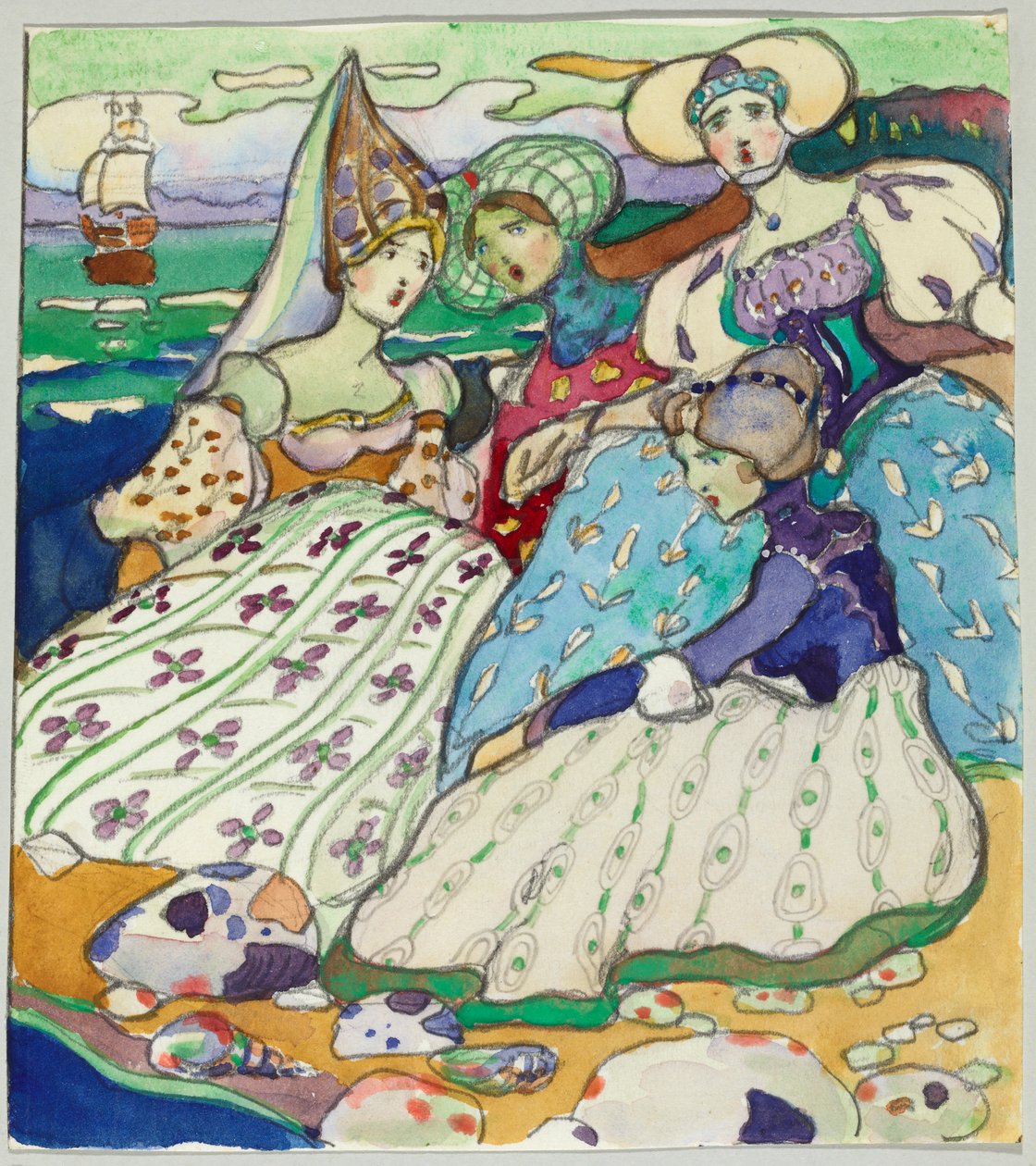 Tyttöryhmä rannalla tekijältä Wassily Kandinsky