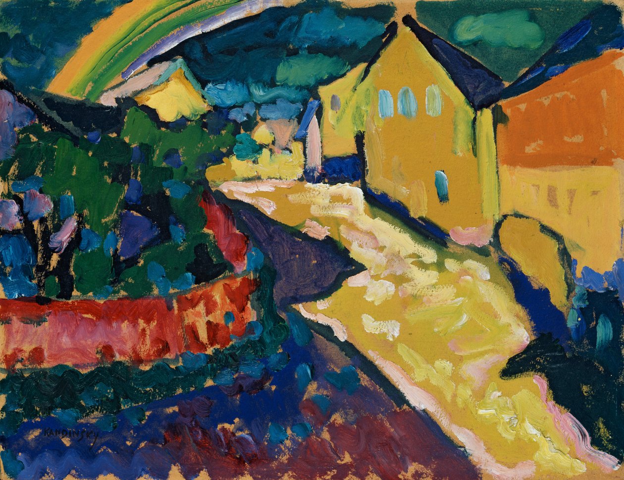 Murnau - maisema ja sateenkaari tekijältä Wassily Kandinsky