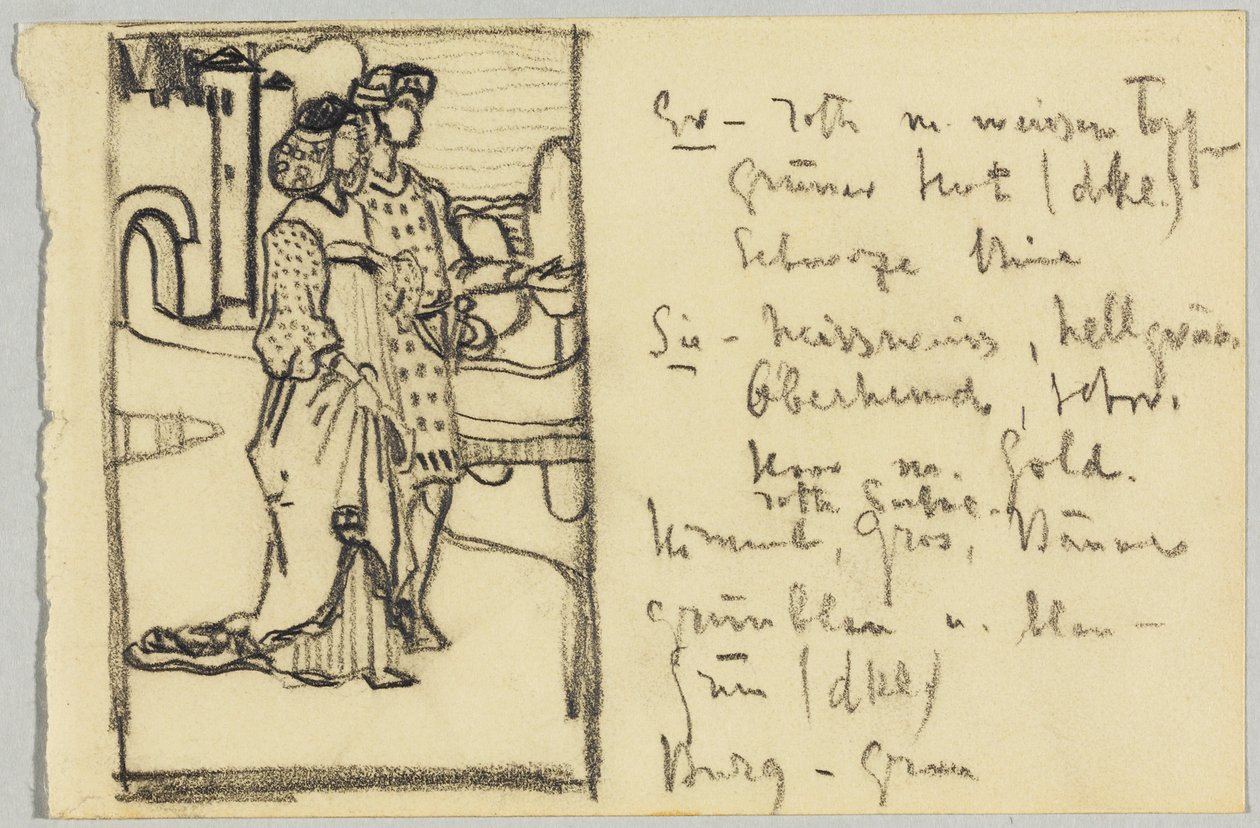 Pariskunta keskiaikaisessa asussa linnan edessä tekijältä Wassily Kandinsky