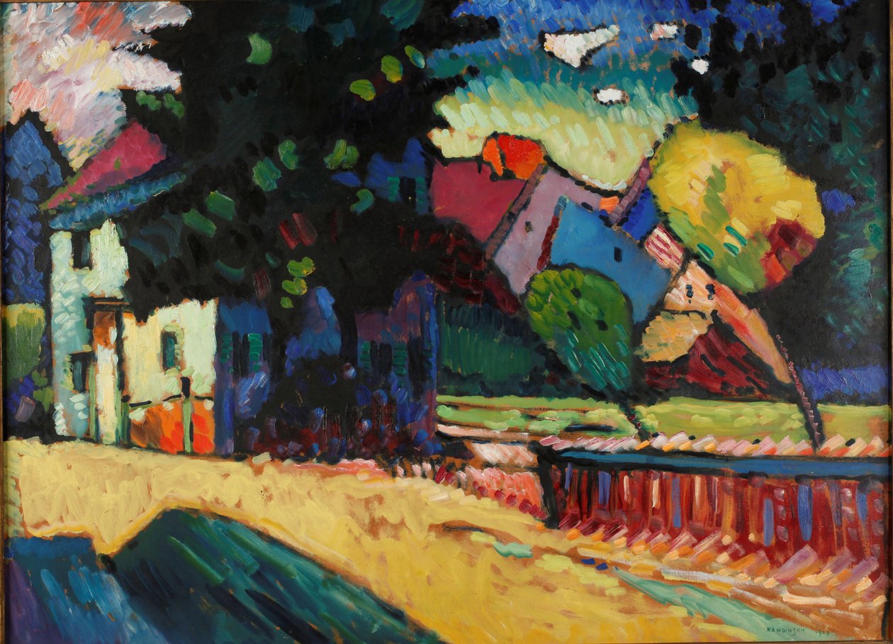 ""Maisema vihreällä talolla"" Vassily Kandinskyn (tai Wassily Kandinski tai Kandinskij) maalaus tekijältä Wassily Kandinsky