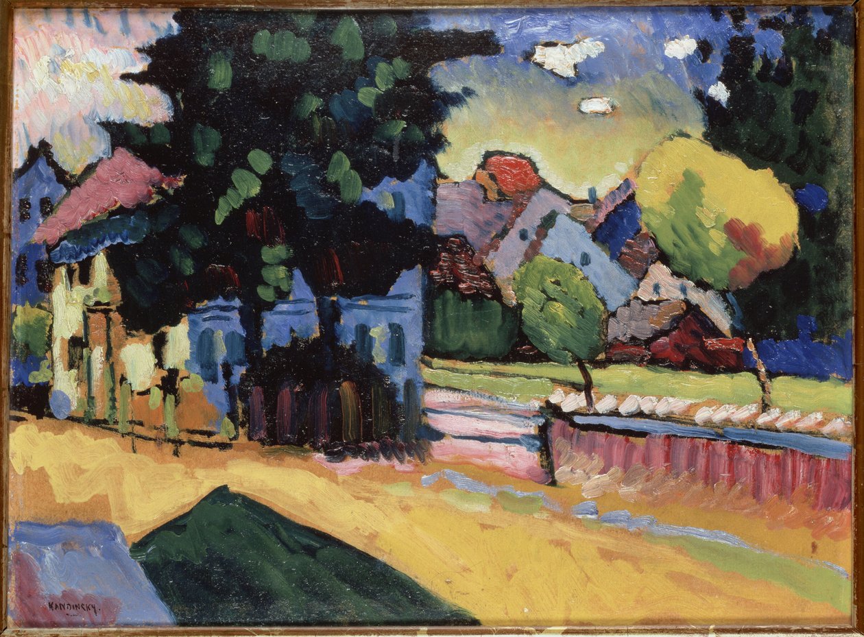 ""Maisema vihreällä talolla"" Vassily Kandinskyn (tai Wassily Kandinski tai Kandinskij) maalaus tekijältä Wassily Kandinsky