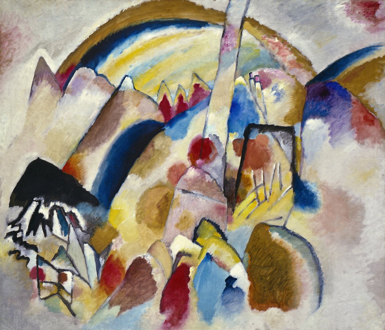""Paysage aux points rouges n 2"" (Maisema punaisilla täplillä N 2 tai maisema punaisilla täplillä nro 2) Wassily Kandinskyn (tai Wassily Kandinskyn tai Kandinskijin) maalaus tekijältä Wassily Kandinsky