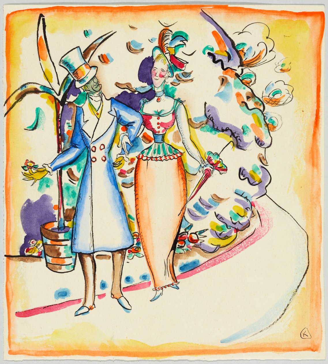 Puutarhassa kävelevä pariskunta tekijältä Wassily Kandinsky