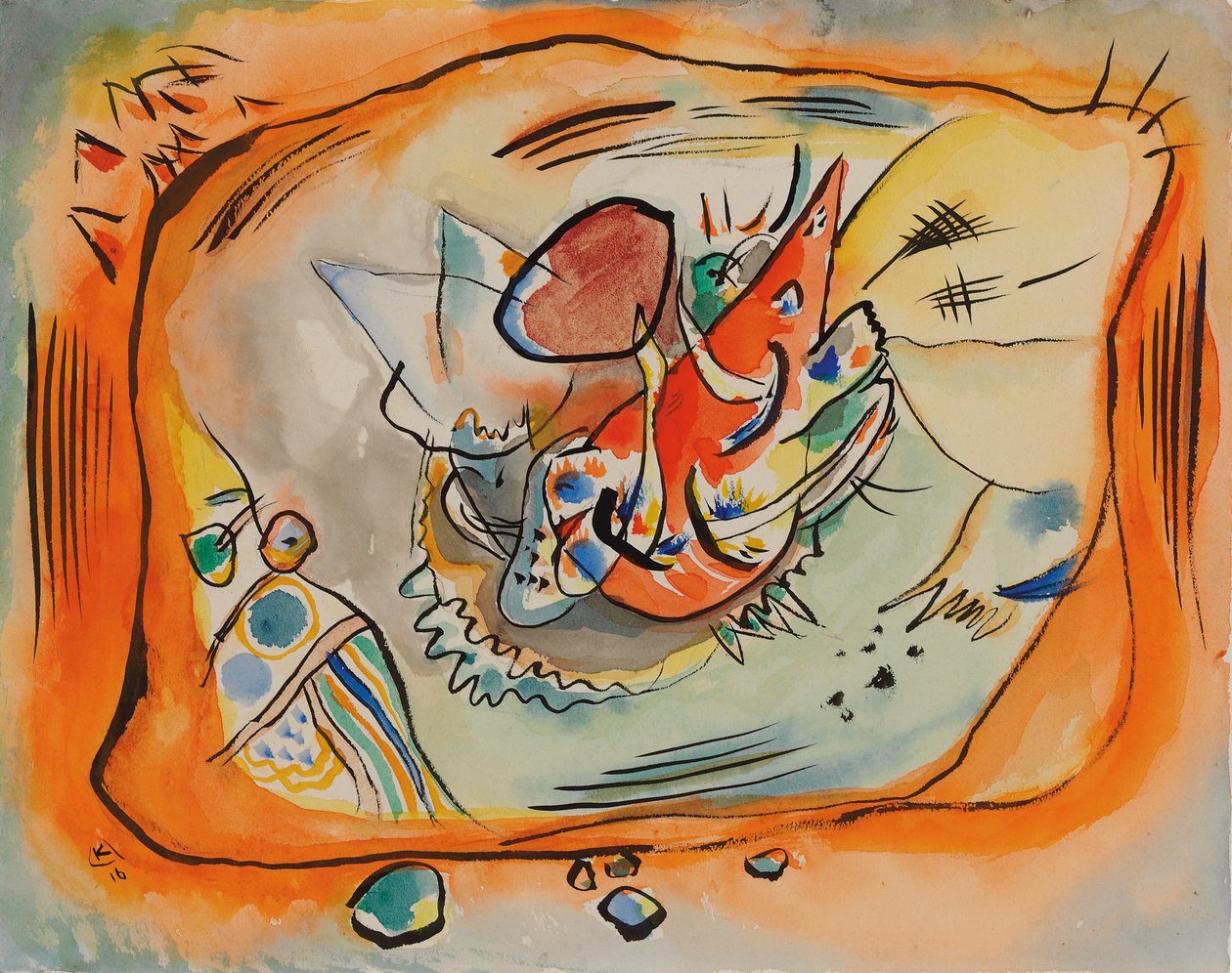 Luonnos maalaamiseen oranssilla reunuksella tekijältä Wassily Kandinsky