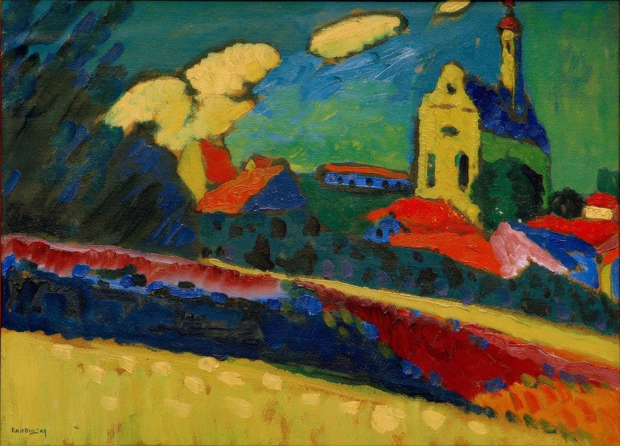 Studie zu Murnau – Landschaft mit Kirche tekijältä Wassily Kandinsky