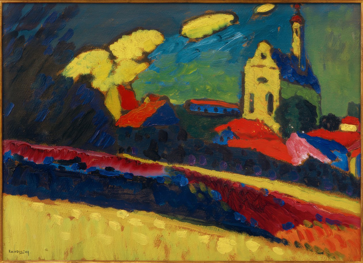 Murnaun tutkimus - Maisema kirkon I kanssa tekijältä Wassily Kandinsky