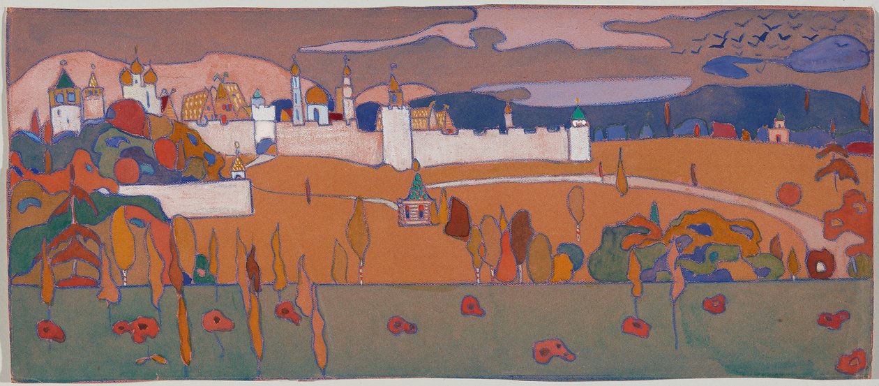 Muurien ympäröimä kaupunki syksyisessä maisemassa tekijältä Wassily Kandinsky