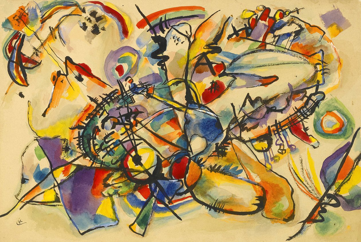 Nimetön par Kandinsky, Wassily Vasilyevich (1866-1944). Akvarelli ja muste paperille, koko: 22,9x34, n. 1916, yksityinen kokoelma tekijältä Wassily Kandinsky