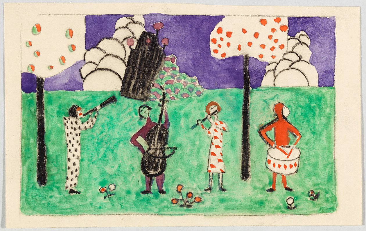 Neljä muusikkoa maisemassa tekijältä Wassily Kandinsky