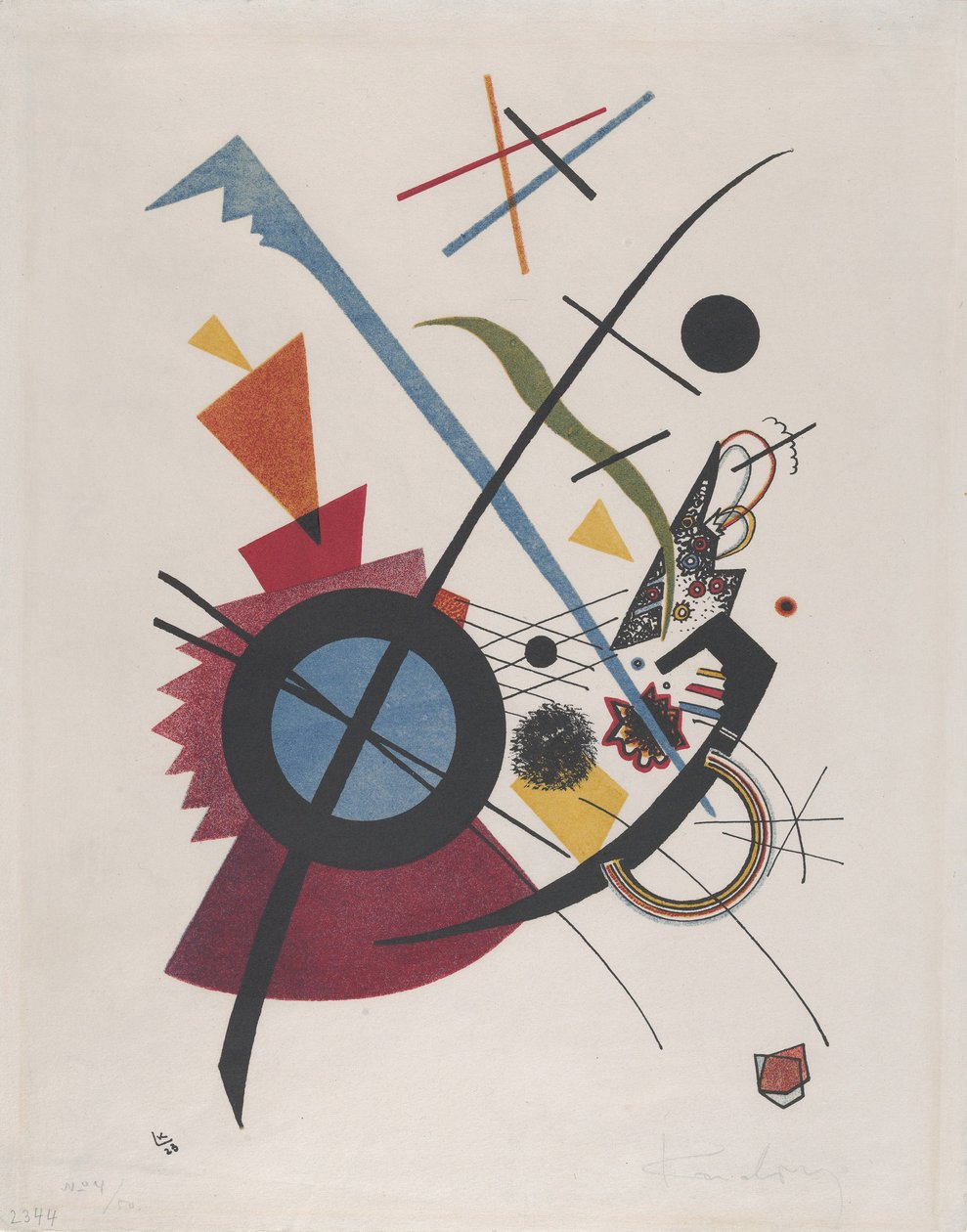 Violetti, 1923 (litografia punaisella, keltaisella, sinisellä ja mustalla). tekijältä Wassily Kandinsky