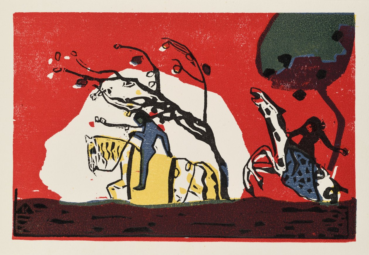 Zwei Reiter vor Rot tekijältä Wassily Kandinsky