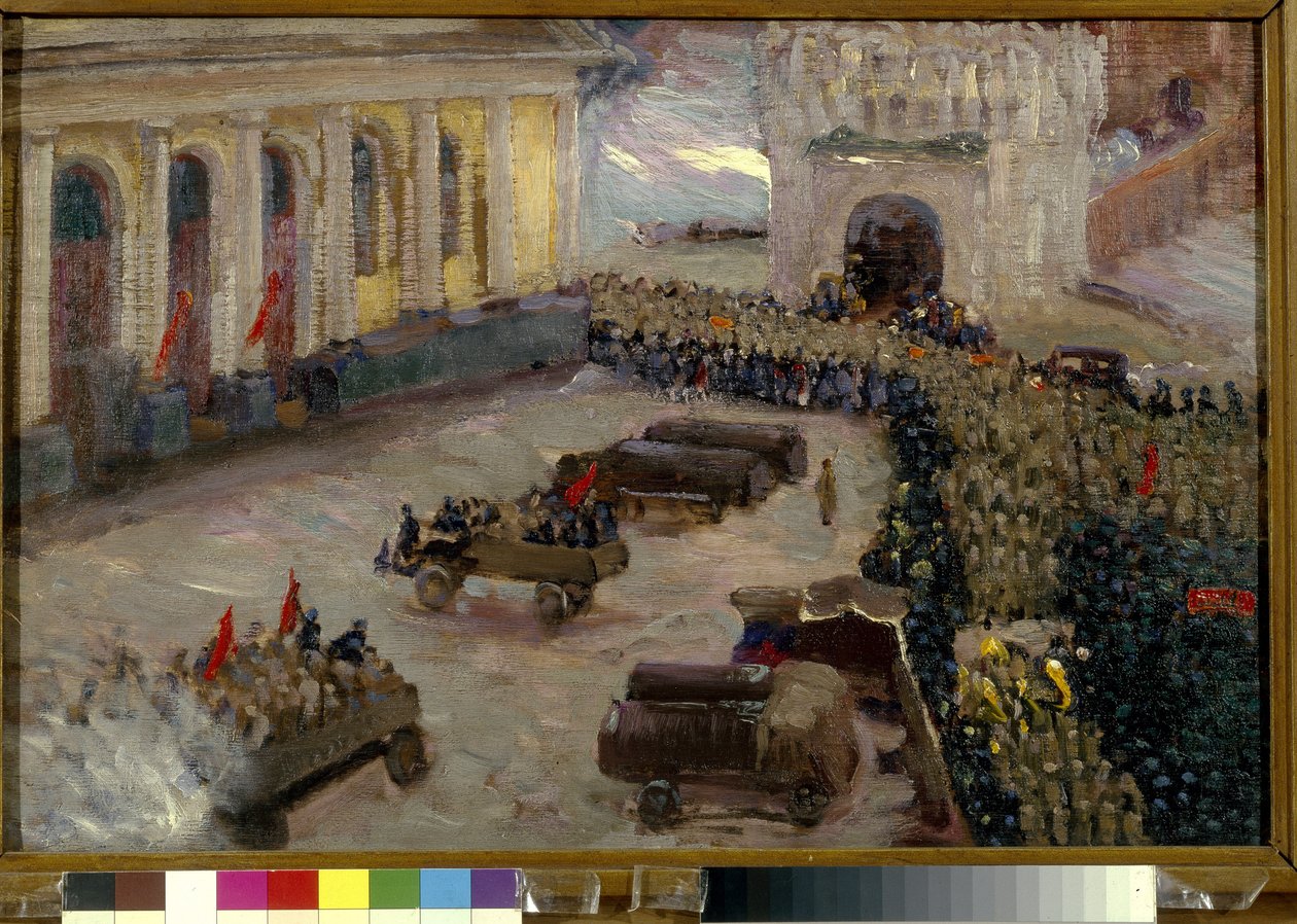 Venäjän vallankumous helmikuussa 1917 Moskovaan. (Helmikuun vallankumous Moskovassa). Vasili Nikitich Meshkovin maalaus (1868-1946) tekijältä Wassily Meshkov