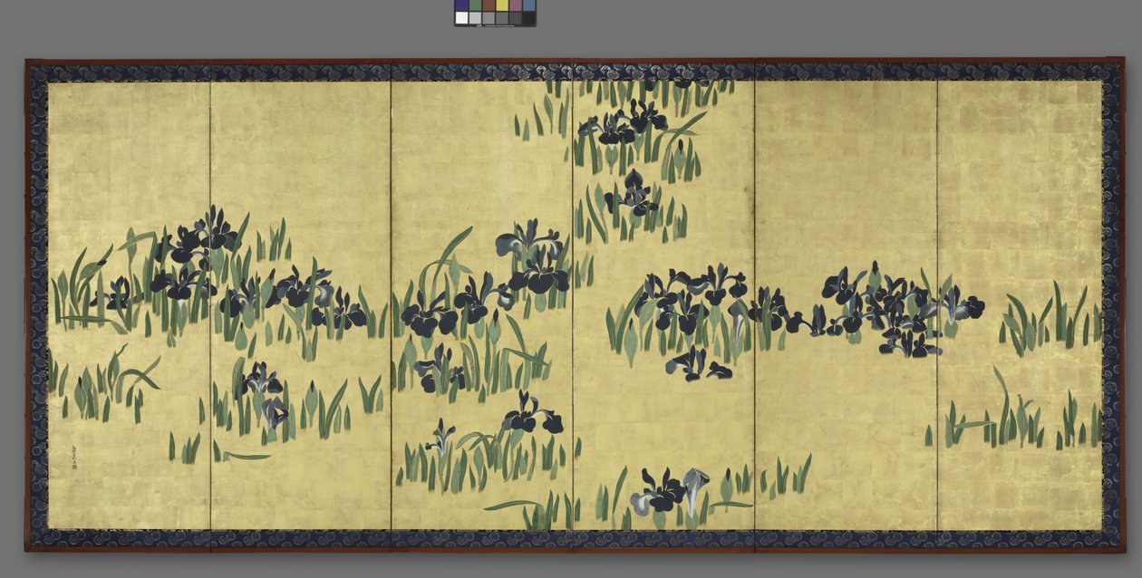 Irises, yksi kuusinkertaisista näytöistä, 1700-luku tekijältä Watanabe Shiko