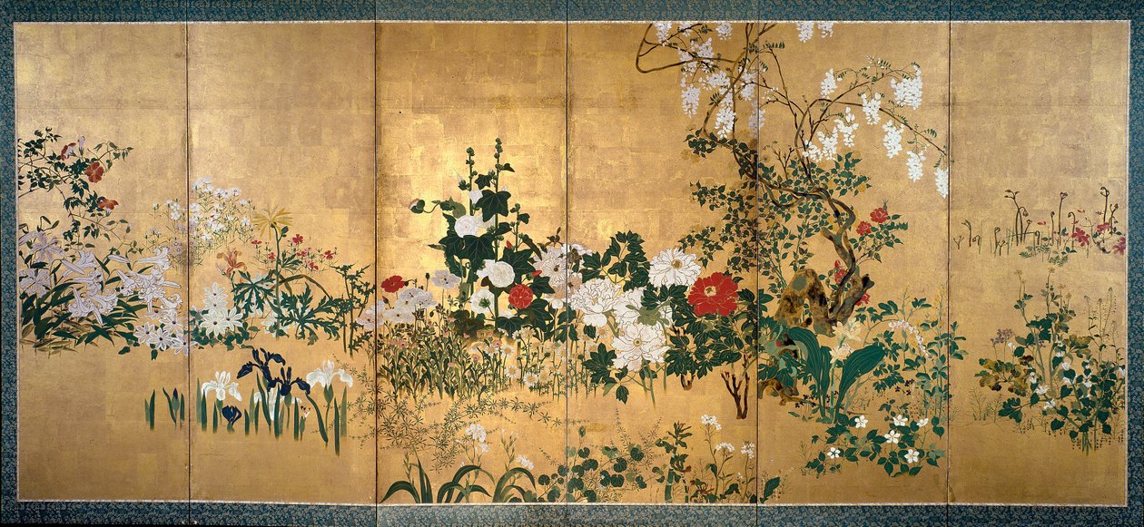 Seinäke kevät- ja kesäkukilla, 1700-luvun alku tekijältä Watanabe Shiko