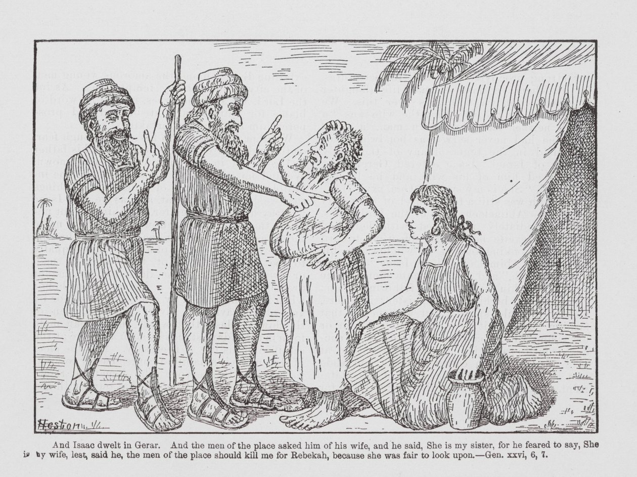 Yksi Watson Hestonin Vanhan testamentin tarinoista koomisesti kuvitettuna (litografia) tekijältä Watson Heston