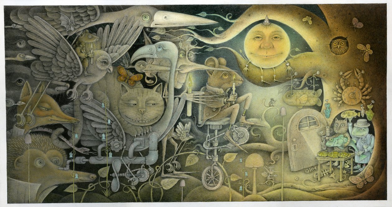 Creatures Appeared Out Of The Dark, 2010 (sekatekniikka taidekartongille) tekijältä Wayne Anderson