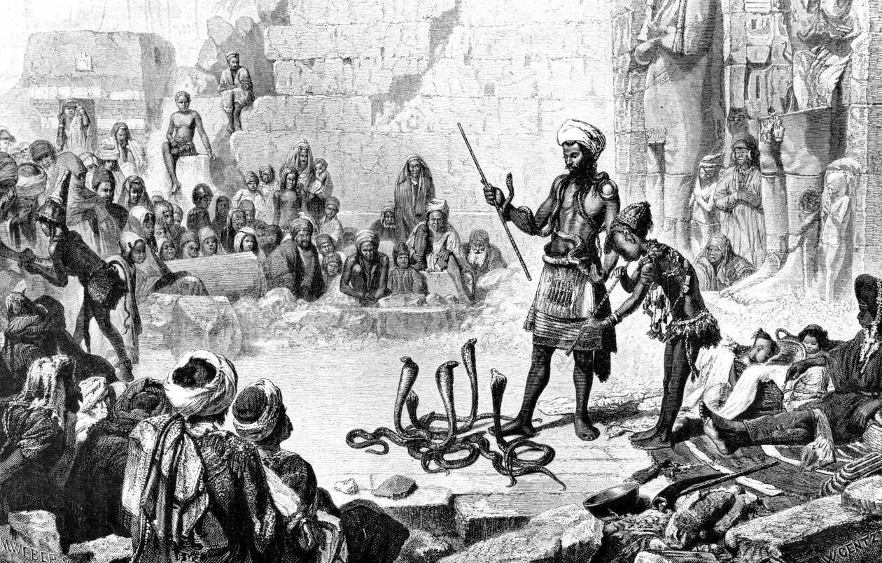 "Snake Charmer Medinet-Haboun toisessa huoneessa", 1881 tekijältä Weber M