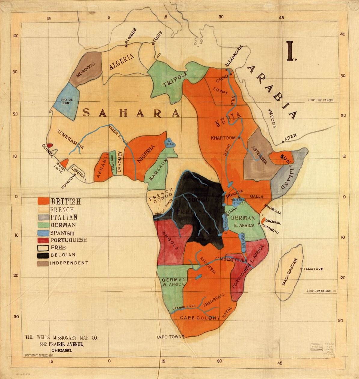 Afrikka]. tekijältä Wells Missionary Map Co.