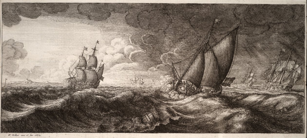Jahti ja kolme sota -alusta myrskyssä. Tila 1 tekijältä Wenceslaus Hollar
