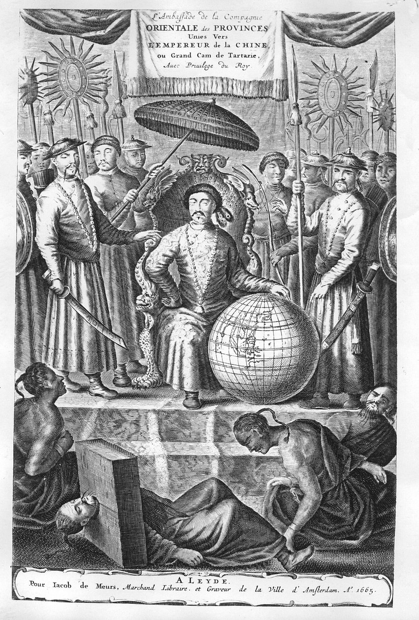 Jan Nieuhofin esikuva "Itä-Intian suurlähetystölle Yhdistyneiden maakuntien suurlähetystölle Kiinan keisarille Grand Tatar Chamille", painos julkaistiin vuonna 1665 tekijältä Wenceslaus Hollar