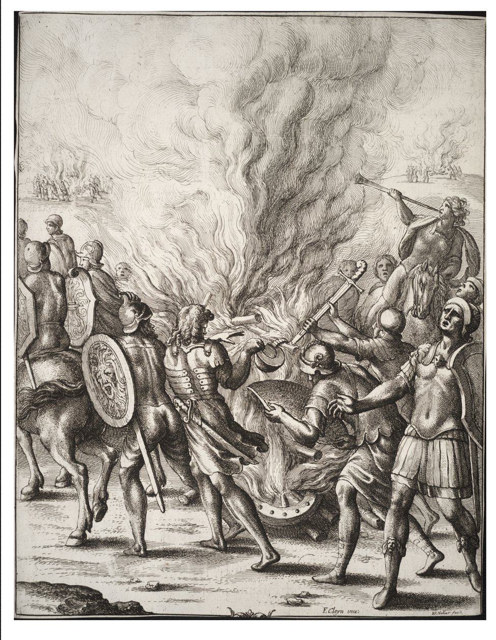Troijalaiset polttavat kuolleensa. Tila 1 tekijältä Wenceslaus Hollar